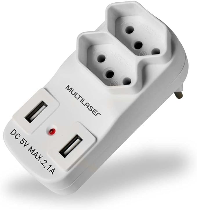 WI331 ADAPTADOR 2 SAIDAS 2P+T 2 PORTAS USB 2.1 MULTILASER