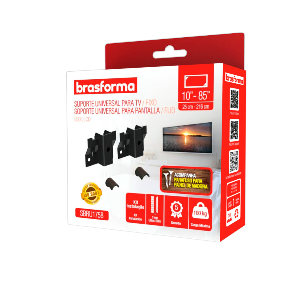 SBRU-1758 SUPORTE PRETO FIXO 2PTS TV ATE 85" - Imagem 2